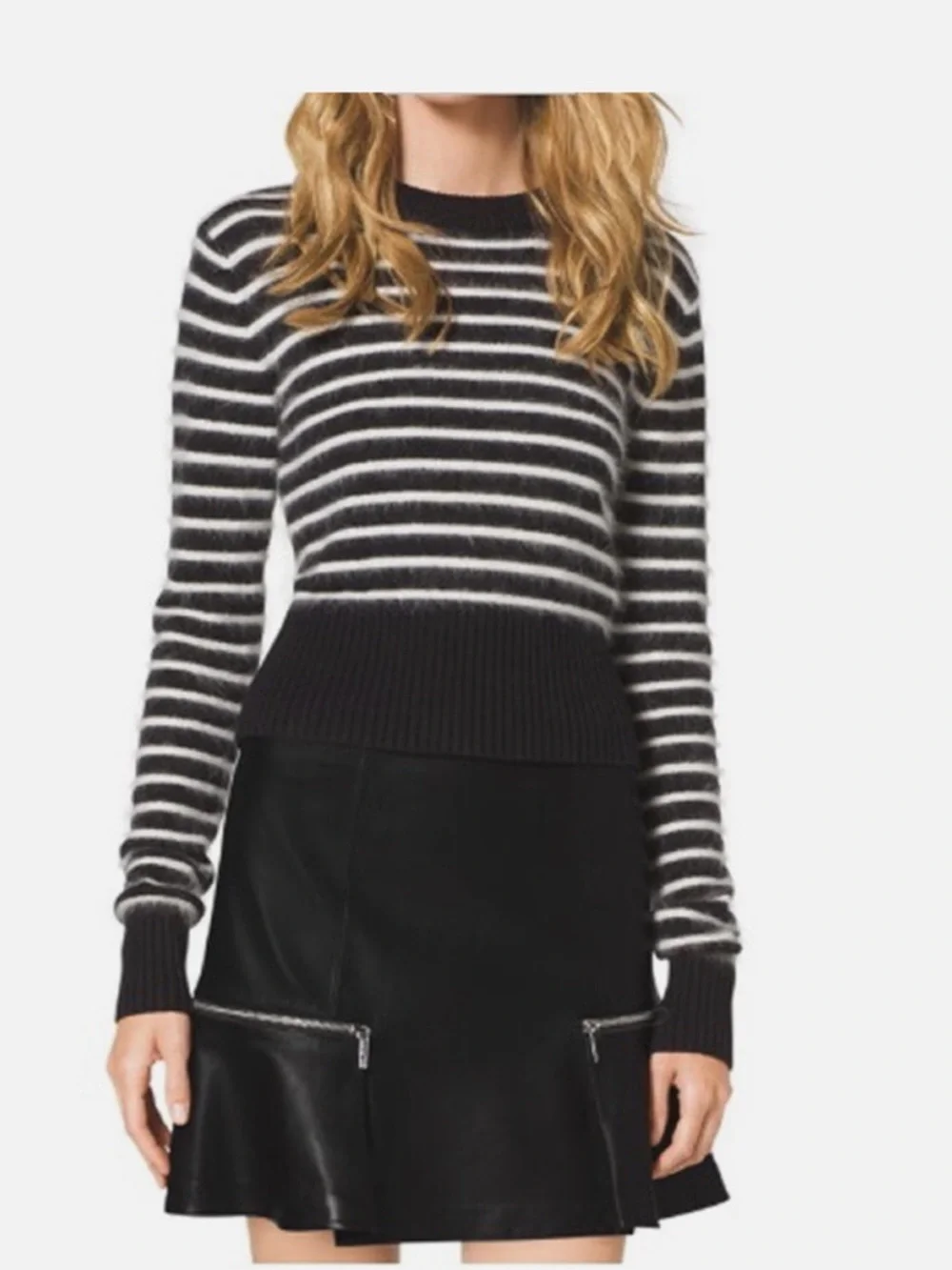 Michael Kors Black and White Striped Crewneck Sweater